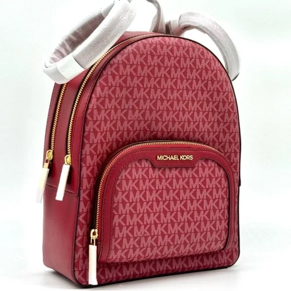 Michael Kors Jaycee Medium Signature Logo Backpack Cherry - Picture 2 of 12